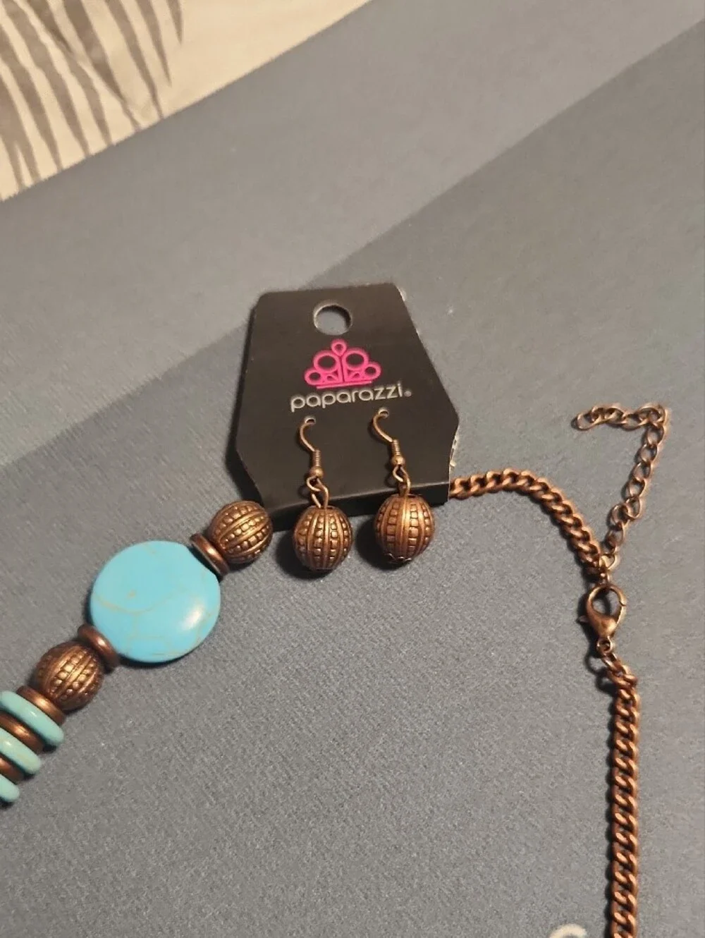 paparazzi Turquoise and Antiqued Gold Disc Necklace Set